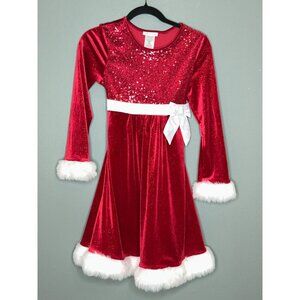Bonnie Jean Big Girls 16 Red Fur Trim Sequin Santa Christmas Holiday Dress
